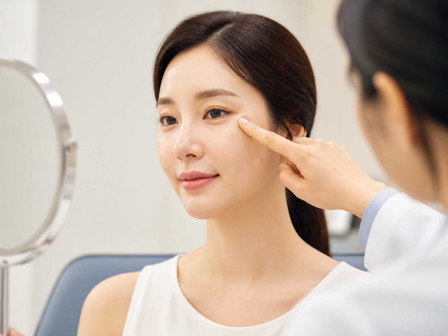 Illustrative skincare-model portrait