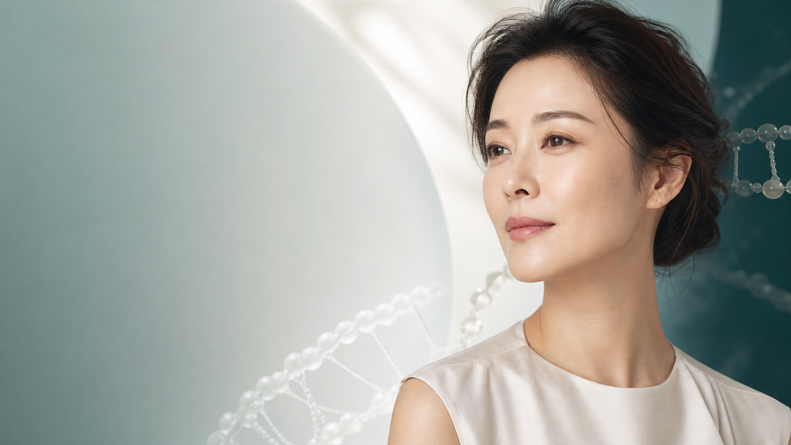 Illustrative skincare-model portrait