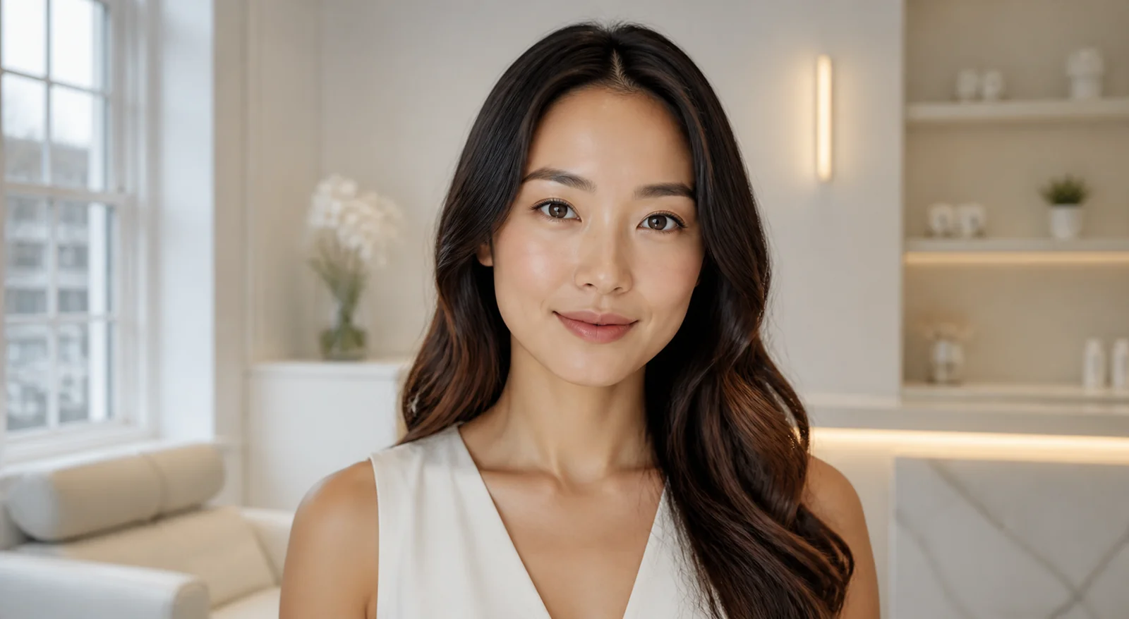 Illustrative skincare-model portrait