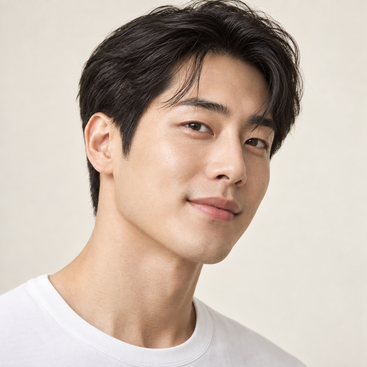 Illustrative male skincare-model portrait with jawline visible