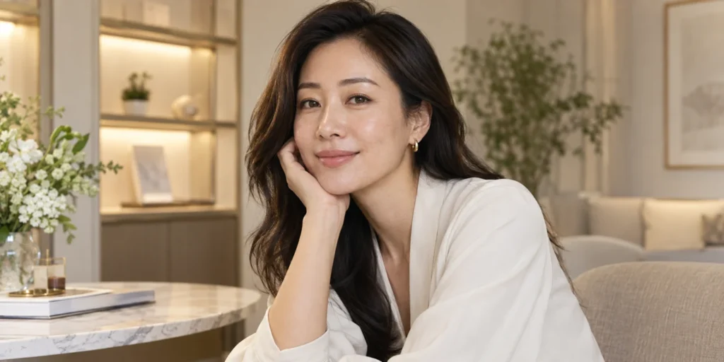 AI illustration of an adult Asian woman with natural skin texture