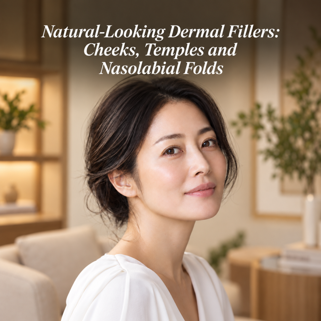 Natural-Looking Dermal Fillers: Cheeks, Temples and Nasolabial Folds — warm editorial portrait